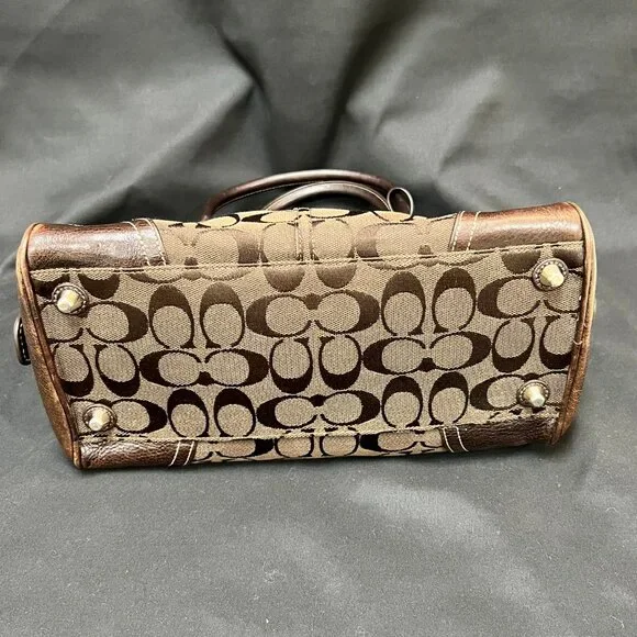 Coach Vintage Dark Brown Signature Satchel Shoulder Bag Bag Purse Double Handle - Picture 3 of 9